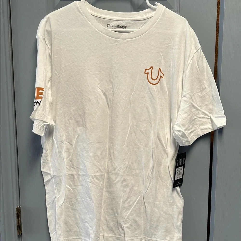 True Religion White Tee with Tan Accents